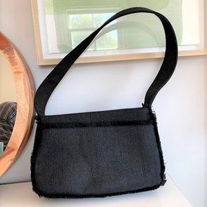 Black Canvas Shoulder Bag with Fringe